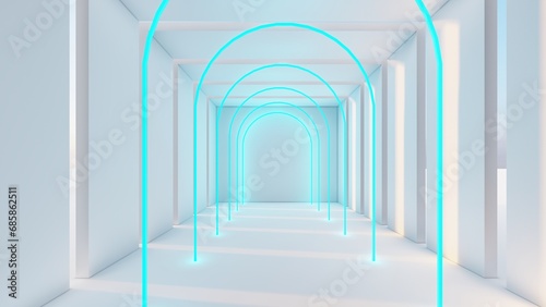 Fototapeta Naklejka Na Ścianę i Meble -  Architecture interior background lamps glowing in arch tunnel 3d render
