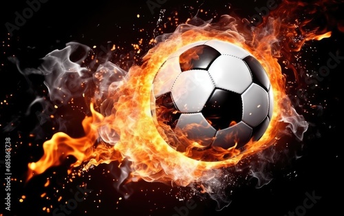 Soccer ball on a fire  black background
