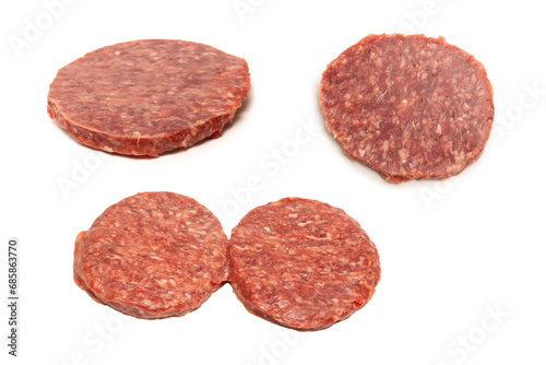 Raw minced beef isolated on white background.