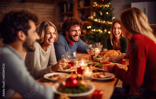 Friends celebrating christmas dinner