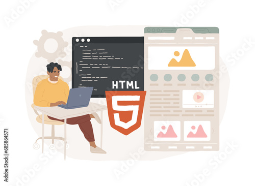 HTML5 website development isolated concept vector illustration. HTML5 development, website design element, menu bar, responsive landing page, user experience vector concept.