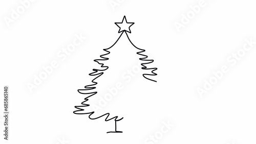 Christmas tree one line drawing animation. Video clip with alpha channel.