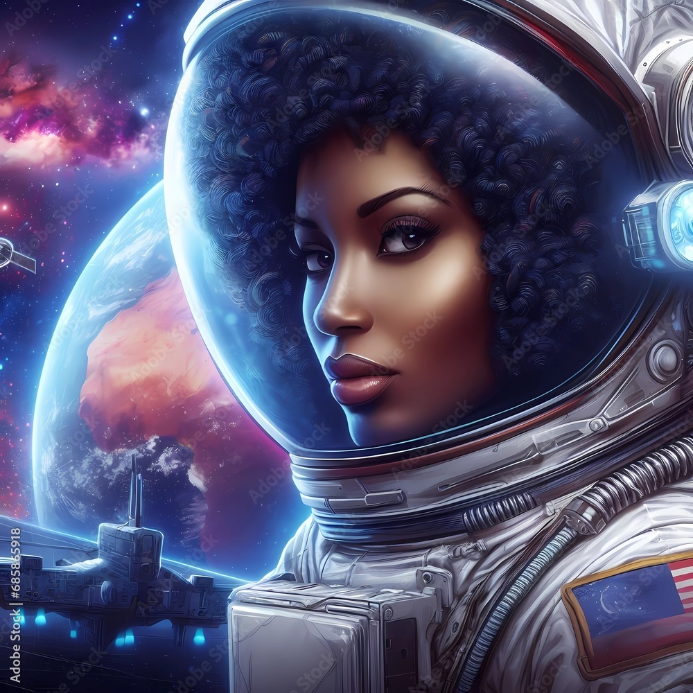 Happy astronaut shiba inu on background, digital art