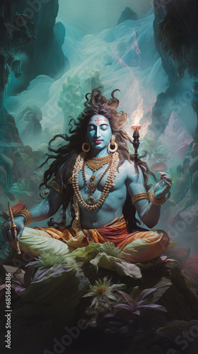  Lord Shiva smoking ganja, background of Nirvwana. AI Generative photo