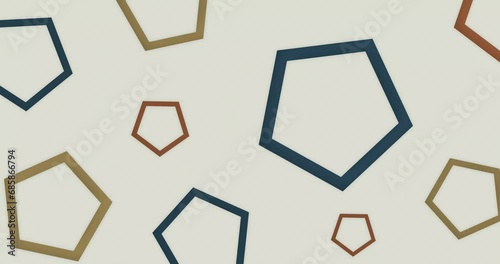 Abstract background of flat rotating and moving pentagon outline rings. Multicolor animated outline shape background. Seamless looped motion graphics background Brown white blue color. photo