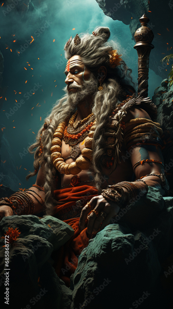Lord Shiva smoking ganja, background of Nirvwana. AI Generative Lord Shiva smoking ganja, background of Nirvwana. AI Generative