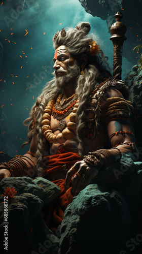  Lord Shiva smoking ganja, background of Nirvwana. AI Generative