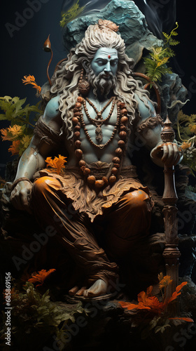  Lord Shiva smoking ganja, background of Nirvwana. AI Generative © Elena