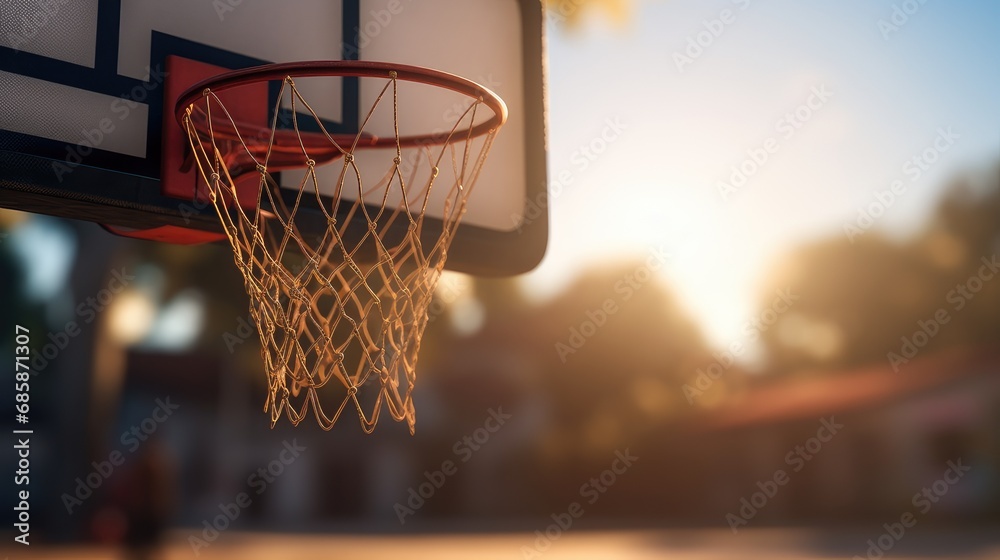 basketball net and ball in soft, diffused natural light to highlight textures and details.