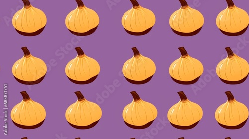 Fresh Organic Onion Vegetable Cartoon Horizontal Seamless Background. Healthy Vegetarian Diet. Ai Generated Seamless Background with Delicious Juicy Onion Vegetable Arranged in lines.