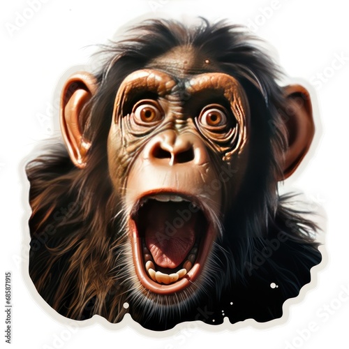 chimpanzee portrait on a white background with space for text. Chimps. Ape. Sticker. Logotype. © John Martin