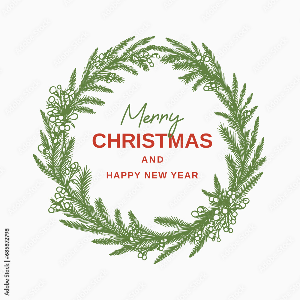 Merry Christmas and Happy New Year card. Merry Christmas square template. Minimal Christmas background for social media post