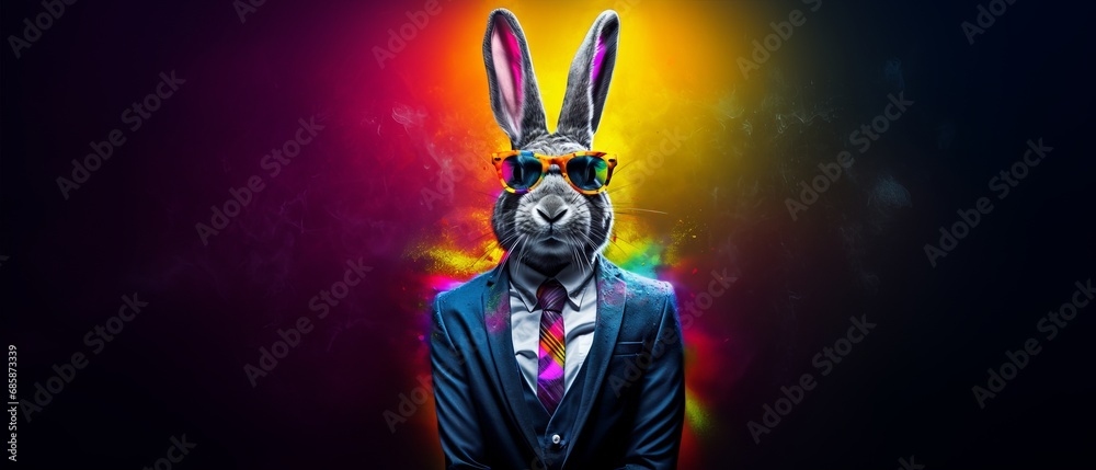 Dapper Bunny Wearing Suit and Tie. Abstract Photography