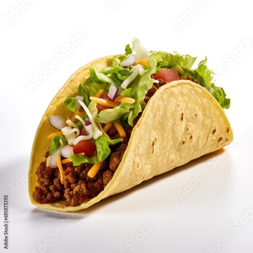 A Beef Taco on a white background.