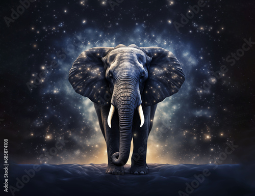 Black elephant against the background of the starry sky