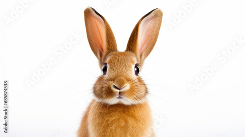 Red bunny rabbit portrait looking front wise to viewer on white background. generative ai © Witri