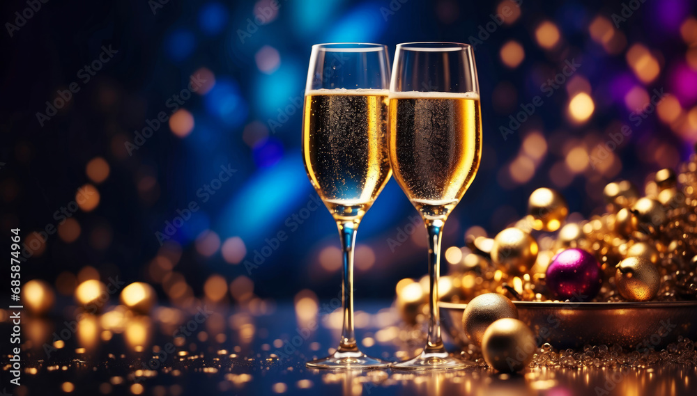 Two glasses with champagne at a party.