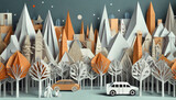 People, cars and city illustration.  City traffic concept, paper cut illustration. ai generated