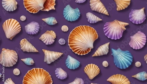  a lot of sea shells that are on a purple background with a purple background and a purple background with a purple background and a purple background with a lot of seashells.