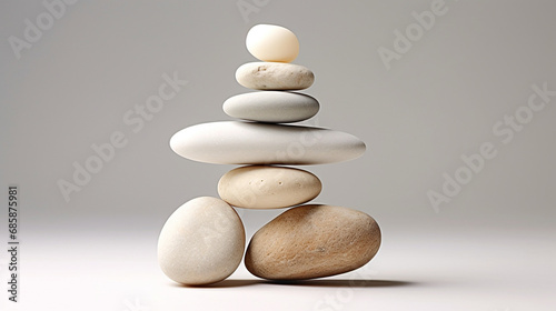 Balancing Act: Showcase a carefully balanced stack of white pebbles, symbolizing harmony, equilibrium, and the delicate nature of balance photo
