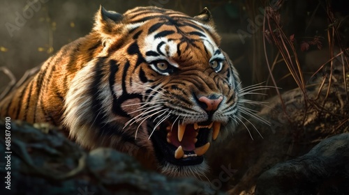 Sumatran tiger (Panthera tigris altaica). Big Cat. Tiger. Wildlife Concept.