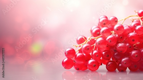  a close up of a bunch of red berries on a white table with a pink and red boke of light in the background and a blurry boke of the background.