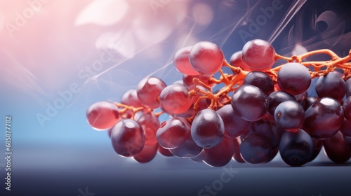  a bunch of grapes sitting next to each other on a blue and pink background with a blurry image of a bunch of grapes sitting next to each other on a blue background.