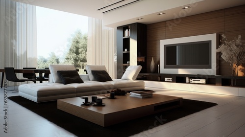 Minimalist house interior design of living room. AI generated image © saifur