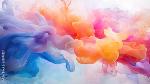  a multicolored cloud of smoke is seen in this artistic image of the colors of the rainbow on a white, blue, pink, orange, and pink, and yellow background.