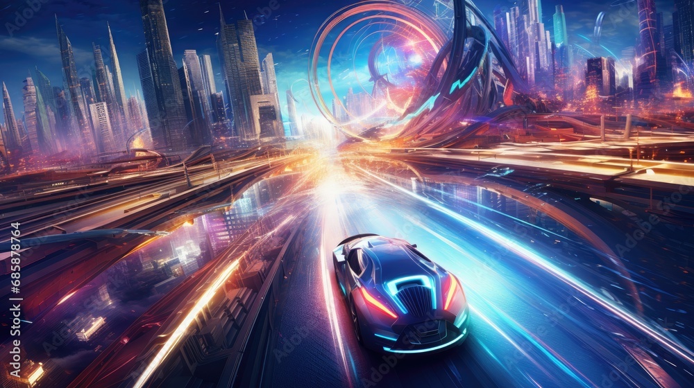 Blurred Motion of a Car Driving Fast on an Illuminated Street at Night Blurred Motion of a Car Driving Fast on an Illuminated Street at Night