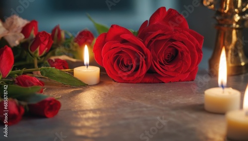  a close up of a flower in a vase with a candle in it and a candle in a vase with a candle in it.