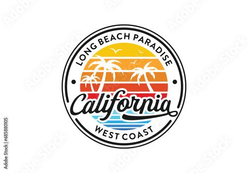 Sunset of california coastal beach logo design