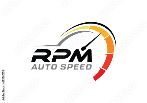 Speed rpm, speedometer driver race logo design template