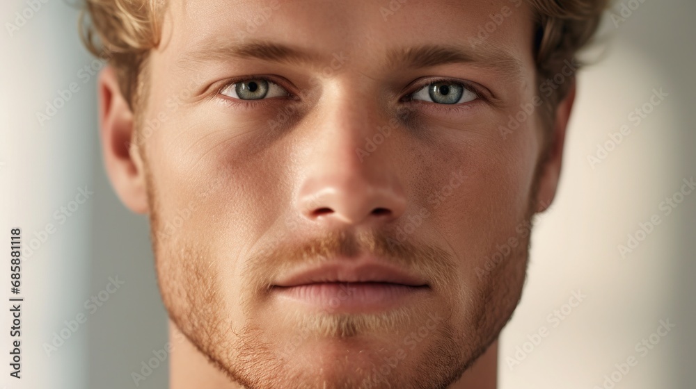 The camera captures the man's eyes in intricate detail. The camera captures the man's eyes in intricate detail.