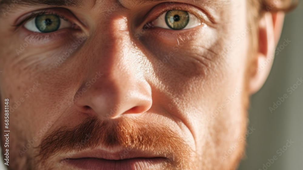 Fototapeta premium Capturing the close-up intensity in the man's eyes.