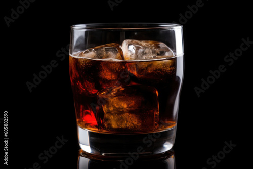 Glass of cola with ice and isolated on Black