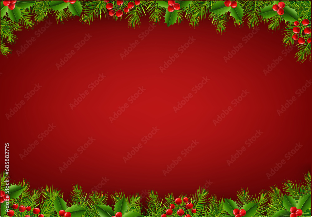 Christmas Border Wit hFir Tree Red Background Christmas Border Wit hFir Tree Red Background