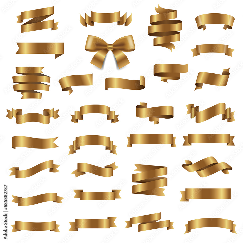 Golden Ribbon Collection Isolated White Background