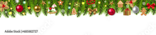 Christmas Border With Fir Tree And White Background