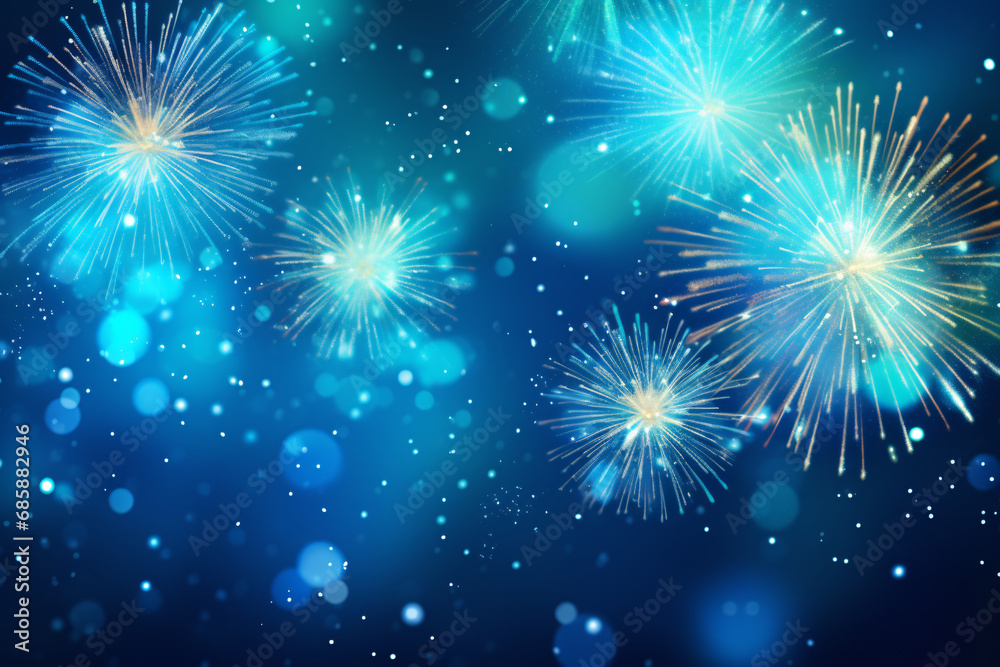 Fototapeta premium Midnight Magic: A Mesmerizing Blue Background Illuminated by Festive Fireworks