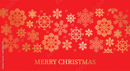 Christmas red card with gold snowflakes  festive VECTOR BACKGROUND