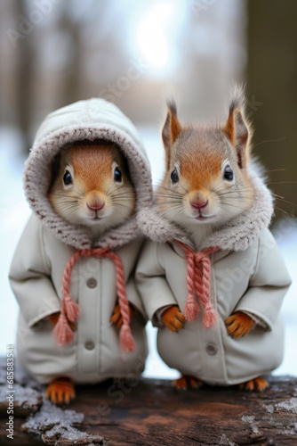 On a Cold Snowy Morning Squirrels are Standing in the Snow in their Scarves a Little Clueless Wallpaper Background Digital Art 