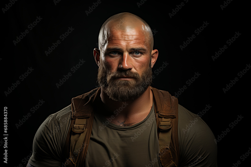 Fototapeta premium Serious strong man with huge muscles