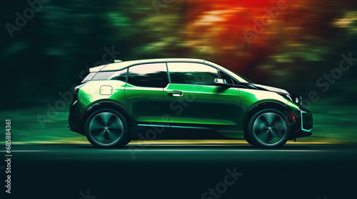 Berlin, Germany - 2024. Green electrocar BMW i3 on the move