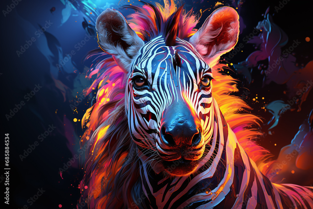 zebra portrait in neon painting style zebra portrait in neon painting style