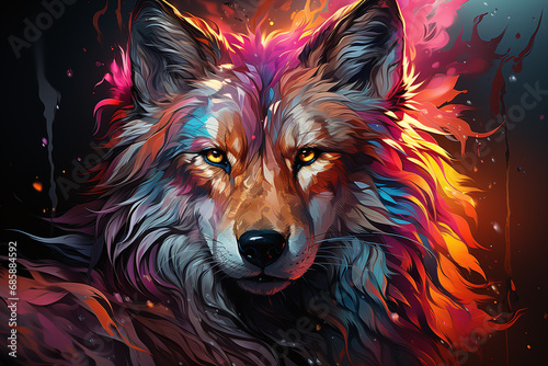 wolf portrait in neon painting style  photo