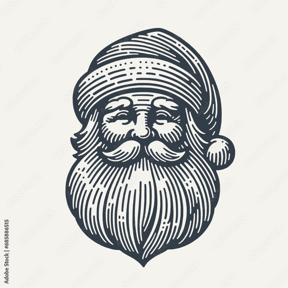 Fototapeta premium Charming Santa Claus Portrait in Woodcut Style - Artistic Vector Illustration