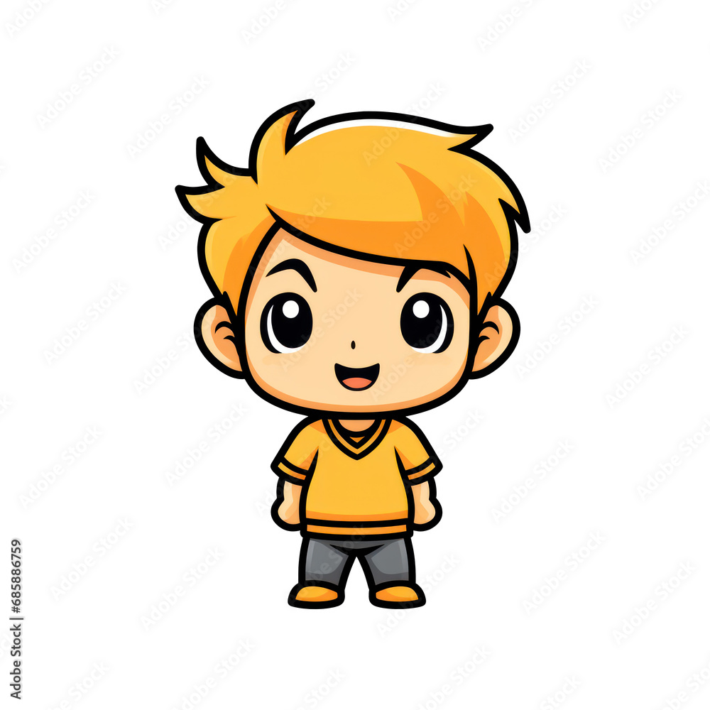 Happy cartoon boy character. Isolated full body view in a minimalistic style Happy cartoon boy character. Isolated full body view in a minimalistic style