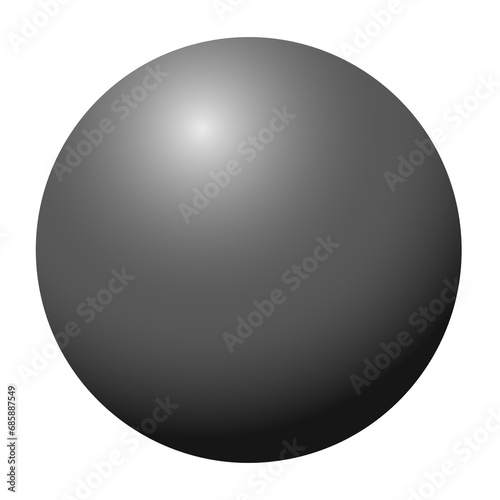 Black and white sphere. Glossy isolated 3d ball with light reflections on transparent background.