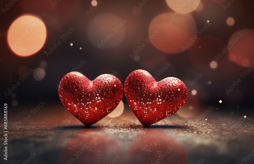 Obraz premium two heart shaped hearts under a sparkling light reflected from the ground,